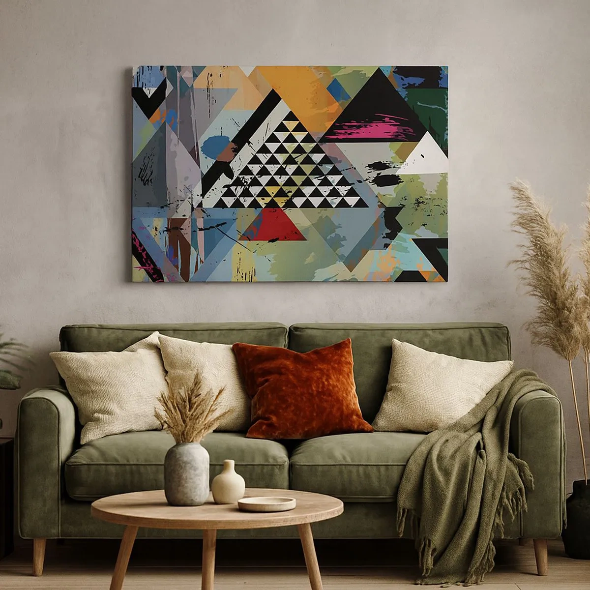 Lærredstryk - Billede på lærred - En abstrakt komposition af geometriske former og farver. - 70x50cm - Hvor enkelt - Moderne vægdekoration til stue og soveværelse ARTTOR