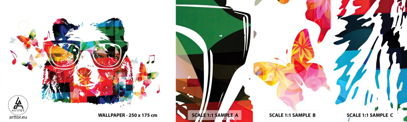 Fototapet Prøve Standard Eco - Jeg elsker det! - Abstraktion, Bjørn, Briller - 100x30 cm