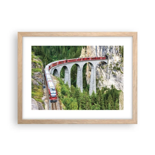 Plakat i ramme af lyst egetræ - Udsigt over bjergene til gengæld - 40x30 cm