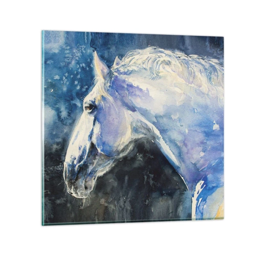 Billede på glas - Portræt i et blåt skær - 30x30 cm