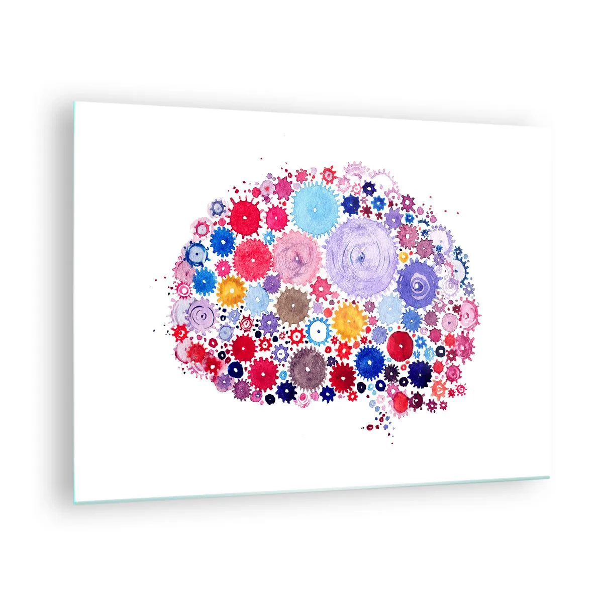 Billede på glas - En farverig illustration af en hjerne lavet af geometriske former. - 70x50cm - Naturens mest perfekte maskine - Moderne vægdekoration til stue og soveværelse ARTTOR