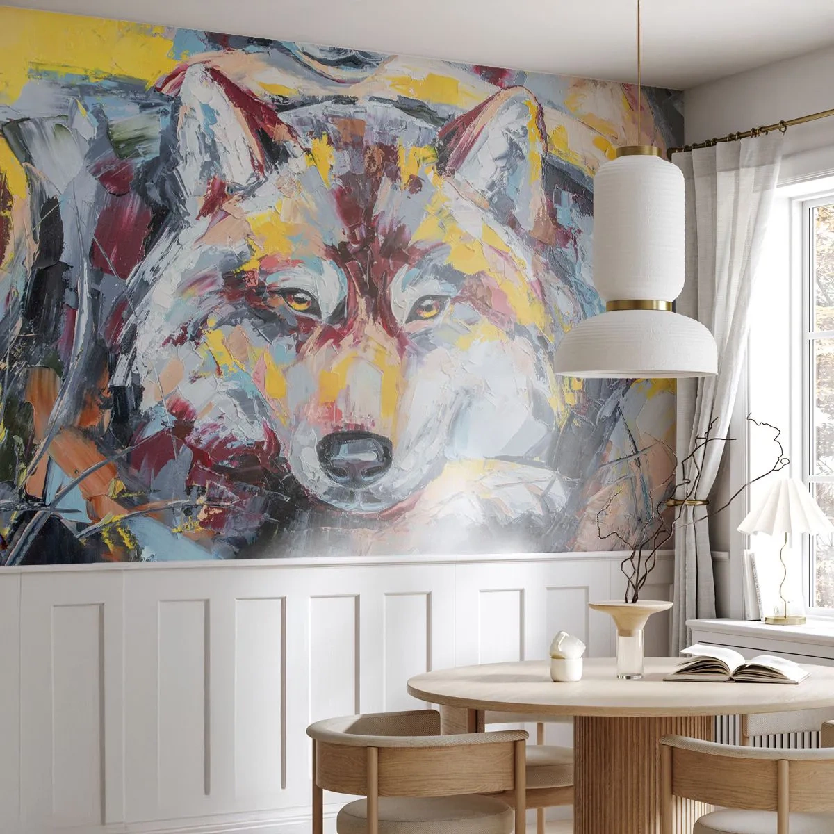 Fototapet Premium Canvas - Fred blandt kære - Abstraktion, Ulv, Maleri - 250x175 cm