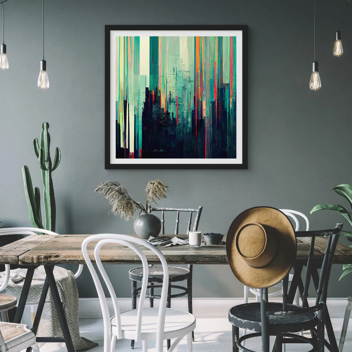 Plakat i sort ramme - Futuristisk by - 30x30 cm