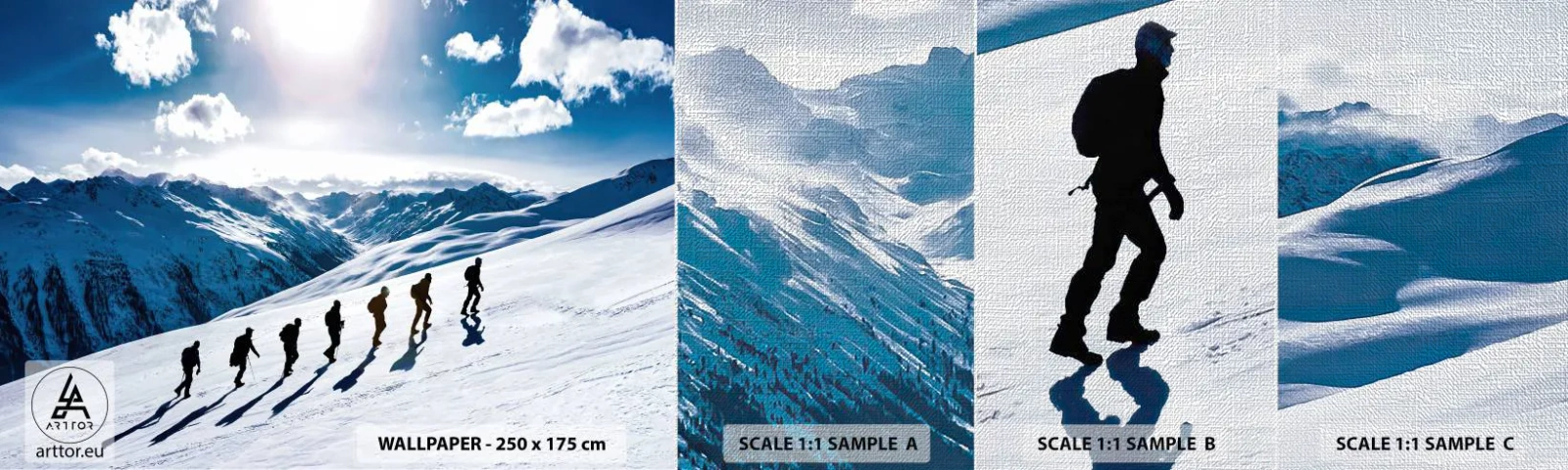 Prøve Fototapet Premium Canvas - Det vindende hold - Bjergvandring, Landskab, Alperne - 100x30 cm