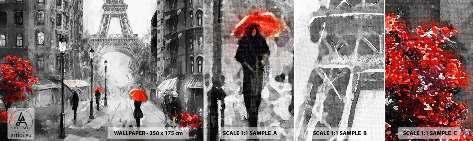 Prøve Fototapet Selvklæbende Deluxe Sticker - Alle veje fører til den - By, Paris, Eiffeltårnet - 100x30 cm