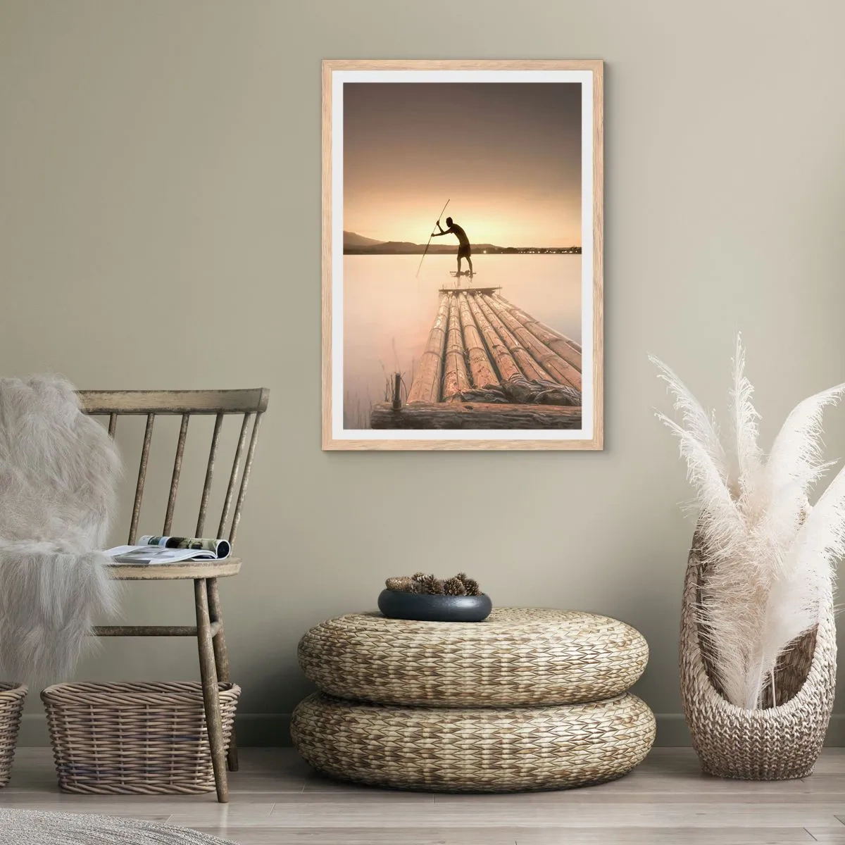 Plakat i ramme af lyst egetræ - Før du hviler - 50x70 cm