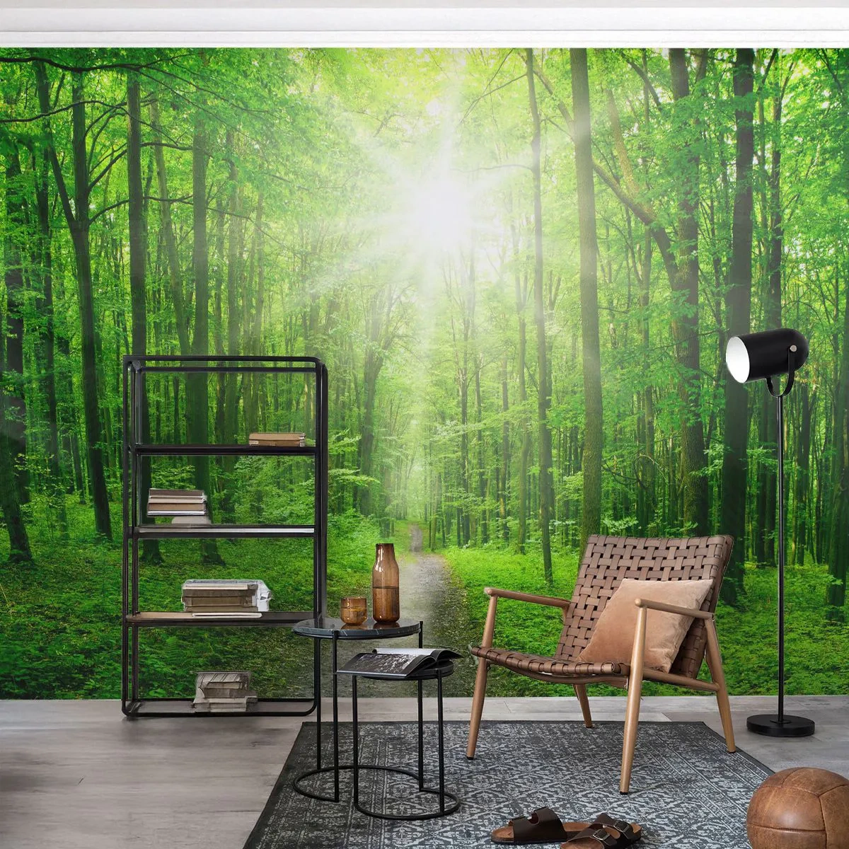 Fototapet Standard Eco - Grøn katedral - Landskab, Skov, Solens stråler - 350x256 cm