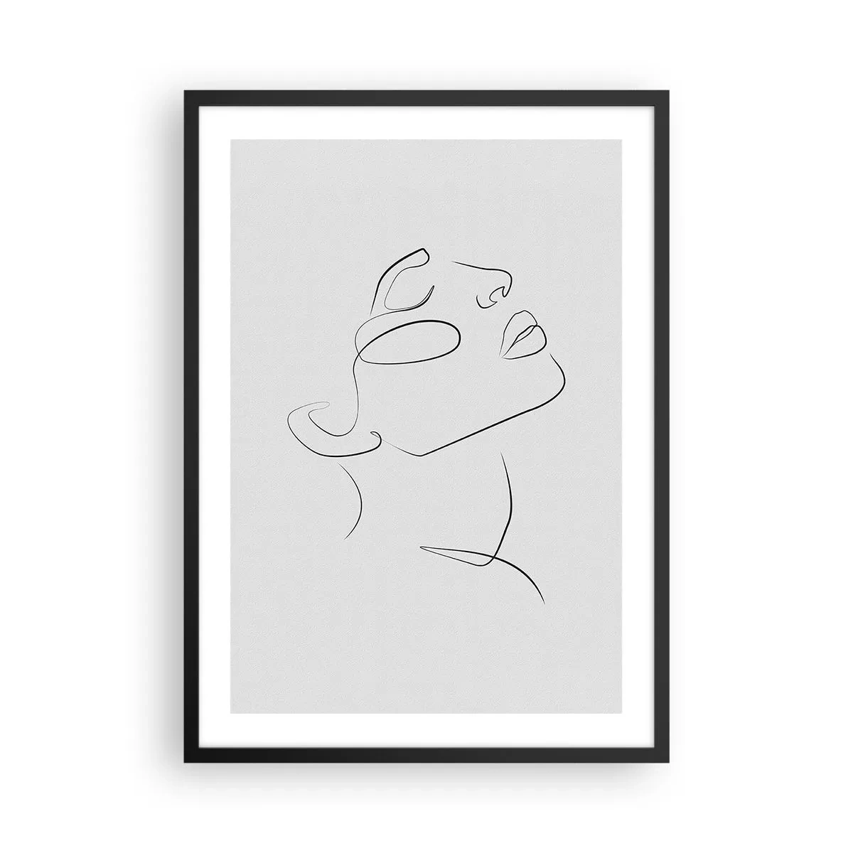 Plakat i sort ramme - Minimalistisk portræt af en kvinde i stregtegningsstil - 50x70cm - En drømmes slyngninger - Moderne vægdekoration til stue og soveværelse ARTTOR
