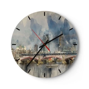 Vægur, Uret - London Bridge og skyline i akvarelstil - 30x30cm - London i al sin pragt - Moderne vægdekoration til stue, køkken og soveværelse ARTTOR