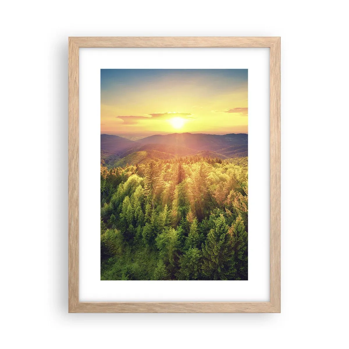 Plakat i ramme af lyst egetræ - Toppe og bjergtoppe - 30x40 cm