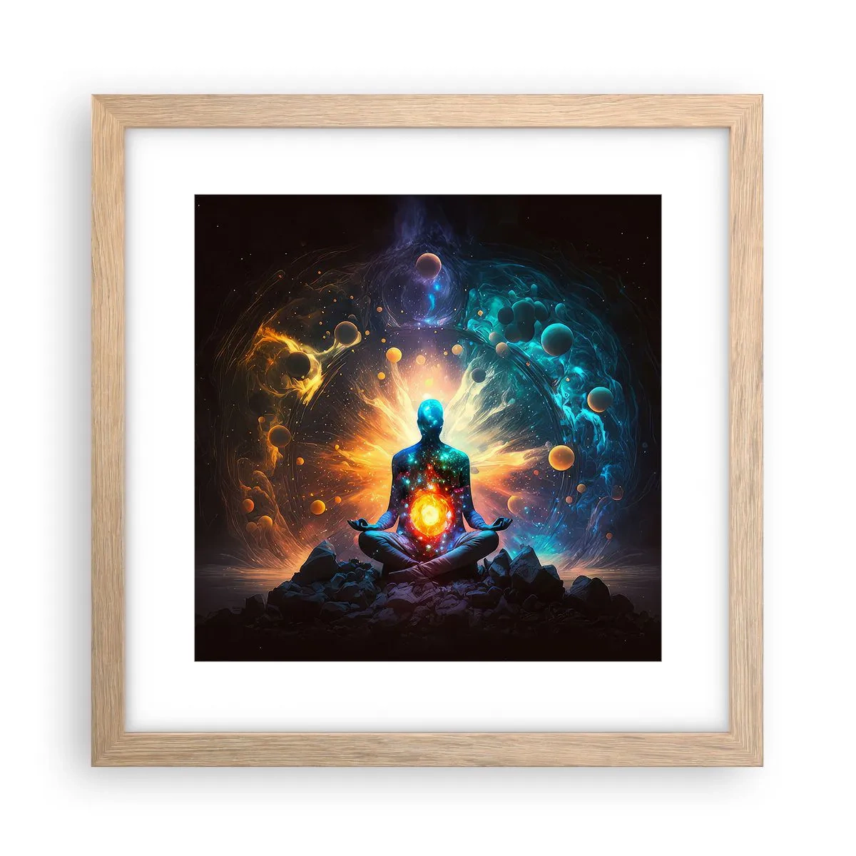 Plakat i ramme af lyst egetræ - Kosmisk ro - 30x30 cm