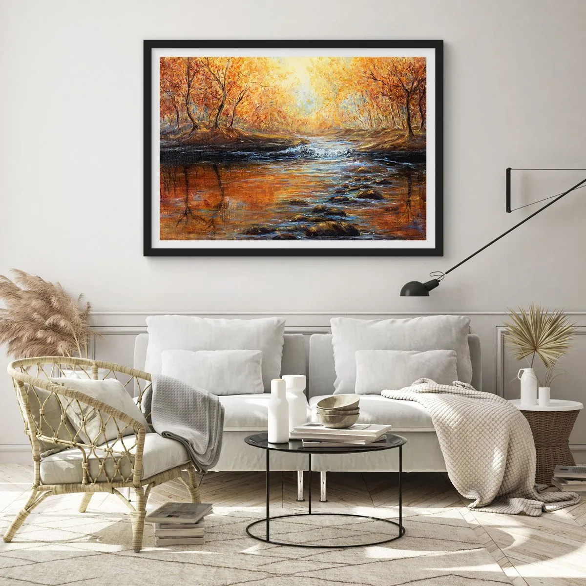 Plakat i sort ramme - Gylden strøm - 70x50 cm
