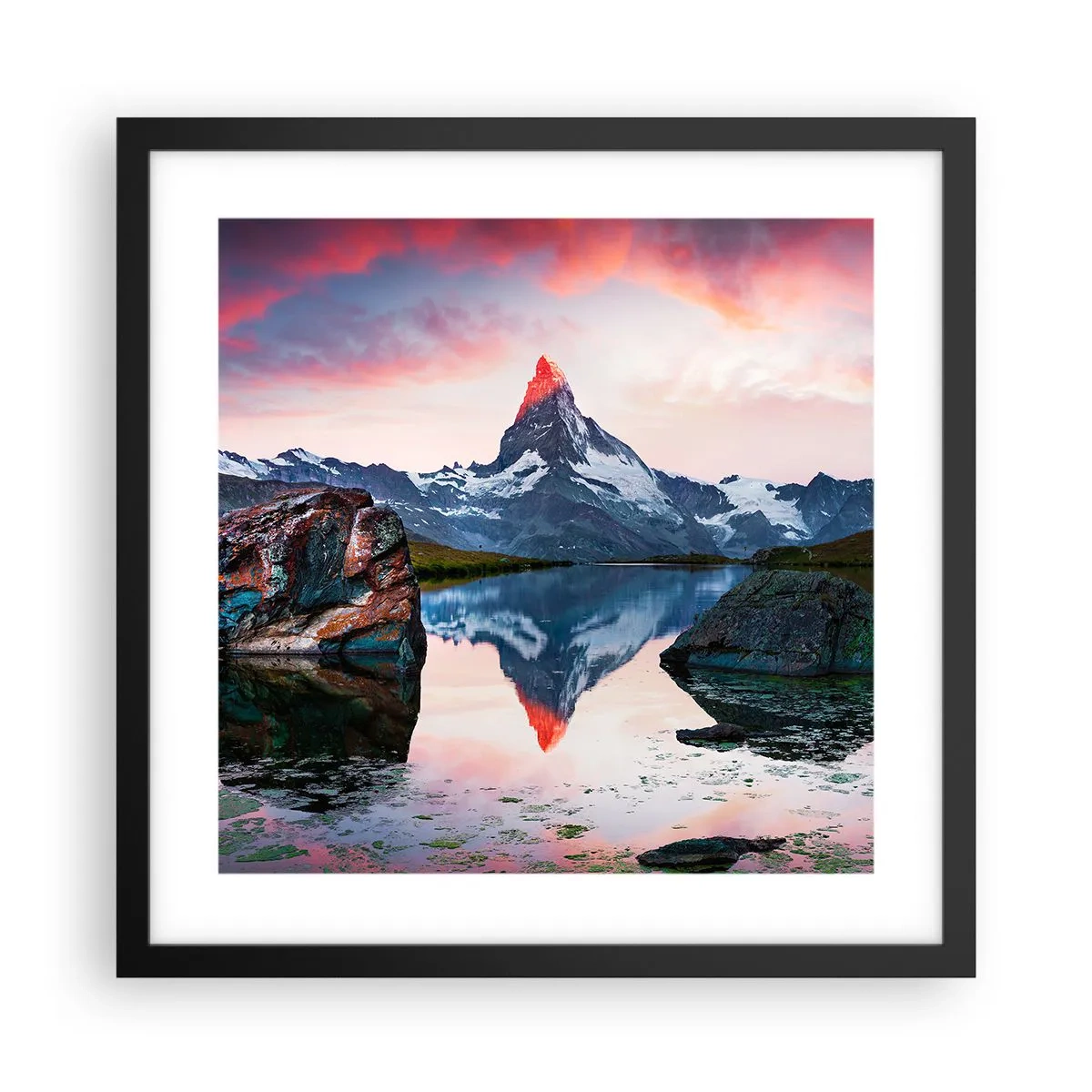 Plakat i sort ramme - Bjergenes hjerte er varmt - 40x40 cm