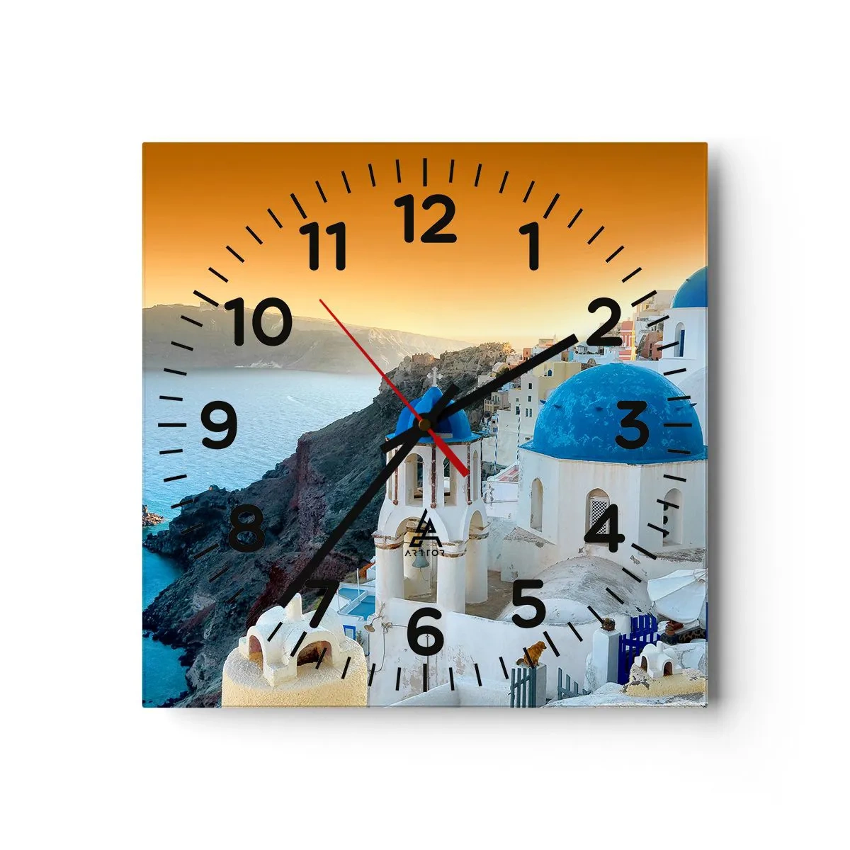 Vægur, Uret - Santorini - omfavnet af klipperne - 40x40 cm