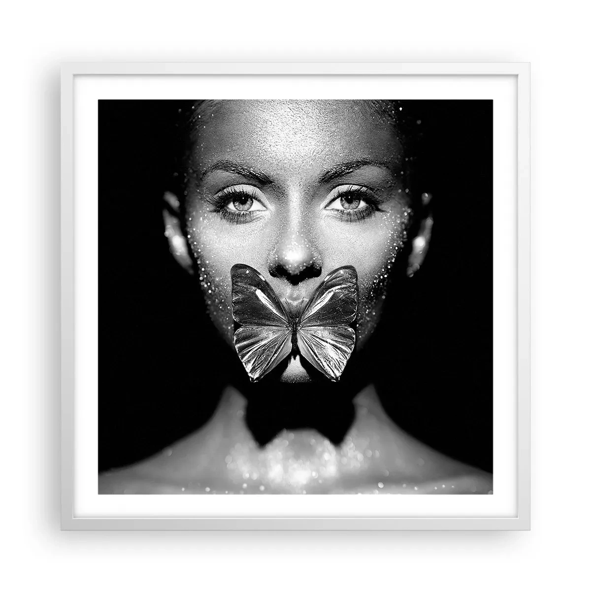 Plakat i hvid ramme - Sommerfuglekys - 60x60 cm