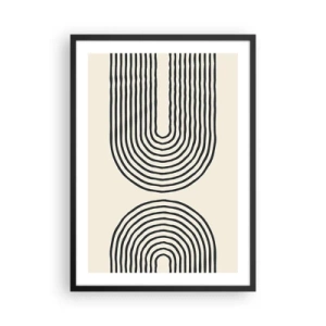 Plakat i sort ramme - Et abstrakt mønster med linjer, der danner symmetriske buer i minimalistisk stil. - 50x70cm - Kommer snart... - Moderne vægdekoration til stue og soveværelse ARTTOR