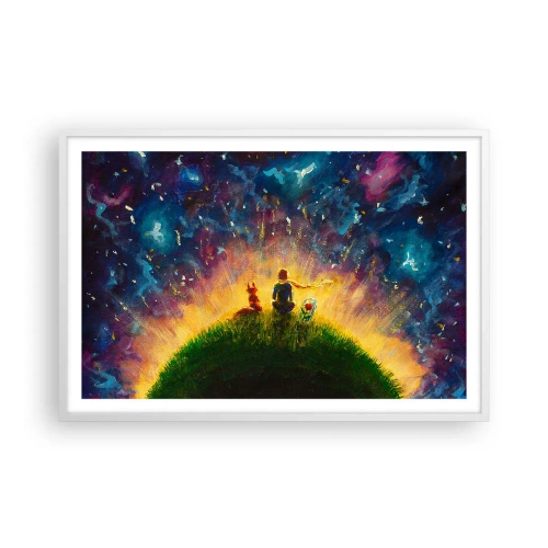 Plakat i hvid ramme - Kærlighed og venskab - hele verden - 91x61 cm