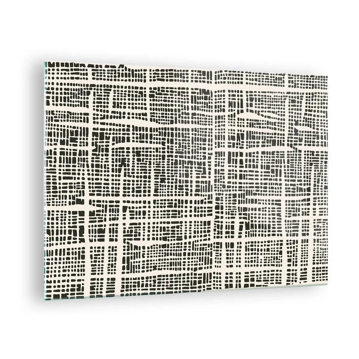 Billede på glas - En sort-hvid abstraktion, der ligner et gitter af prikker. - 70x50cm - En sammensætning vævet - Moderne vægdekoration til stue og soveværelse ARTTOR