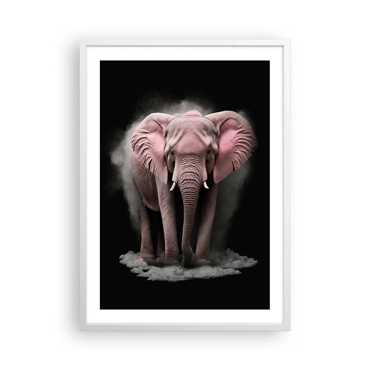 Plakat i hvid ramme - Tænk ikke på en lyserød elefant! - 50x70 cm
