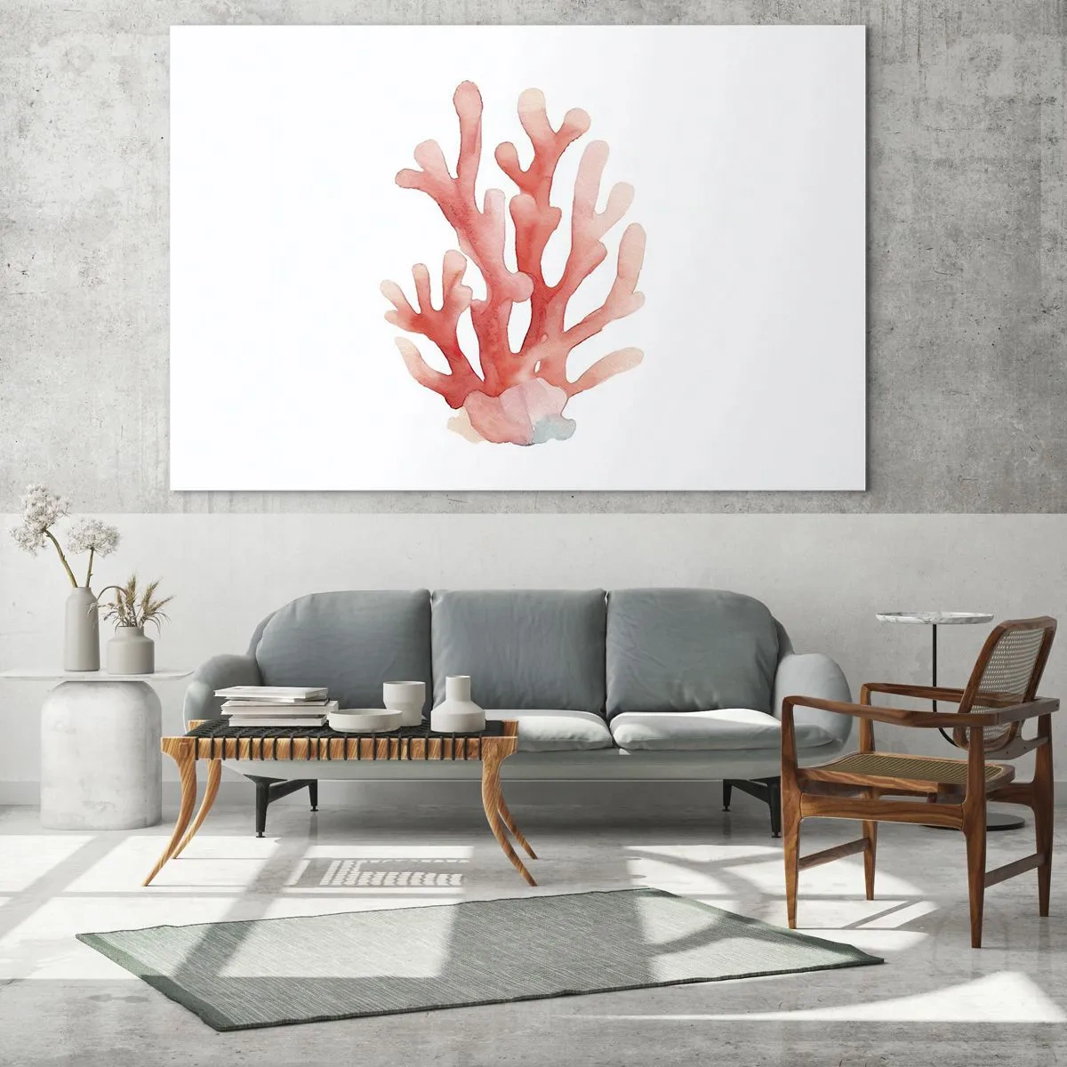 Billede på glas - Farven koral - 100x70 cm