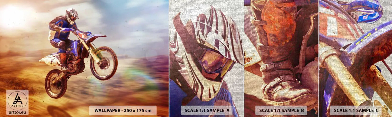 Prøve Fototapet Premium Canvas - Svimmelhed på motorcykel - Motocross, Sport, Motorcyklist - 100x30 cm