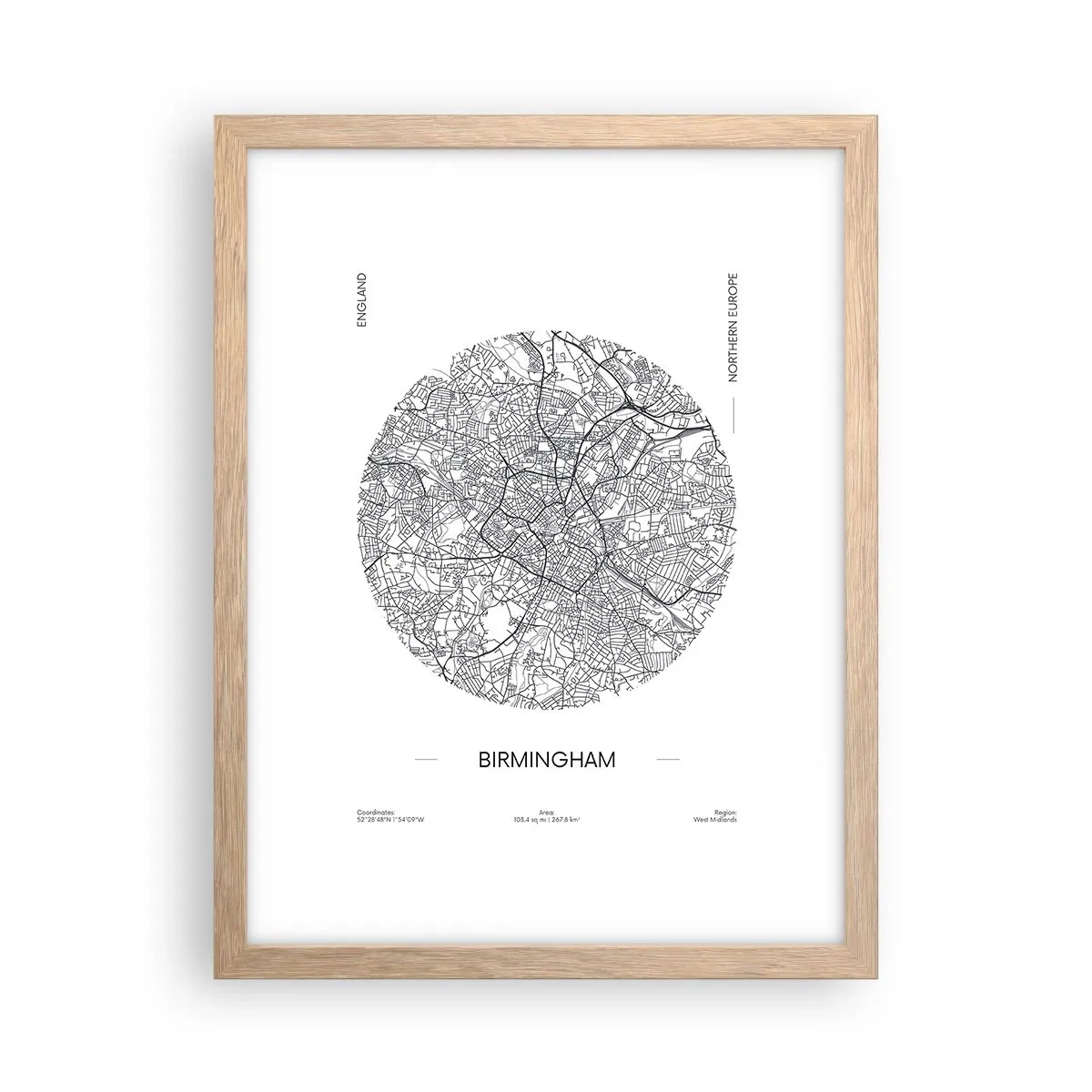 Plakat i ramme af lyst egetræ - Birminghams anatomi - 30x40 cm