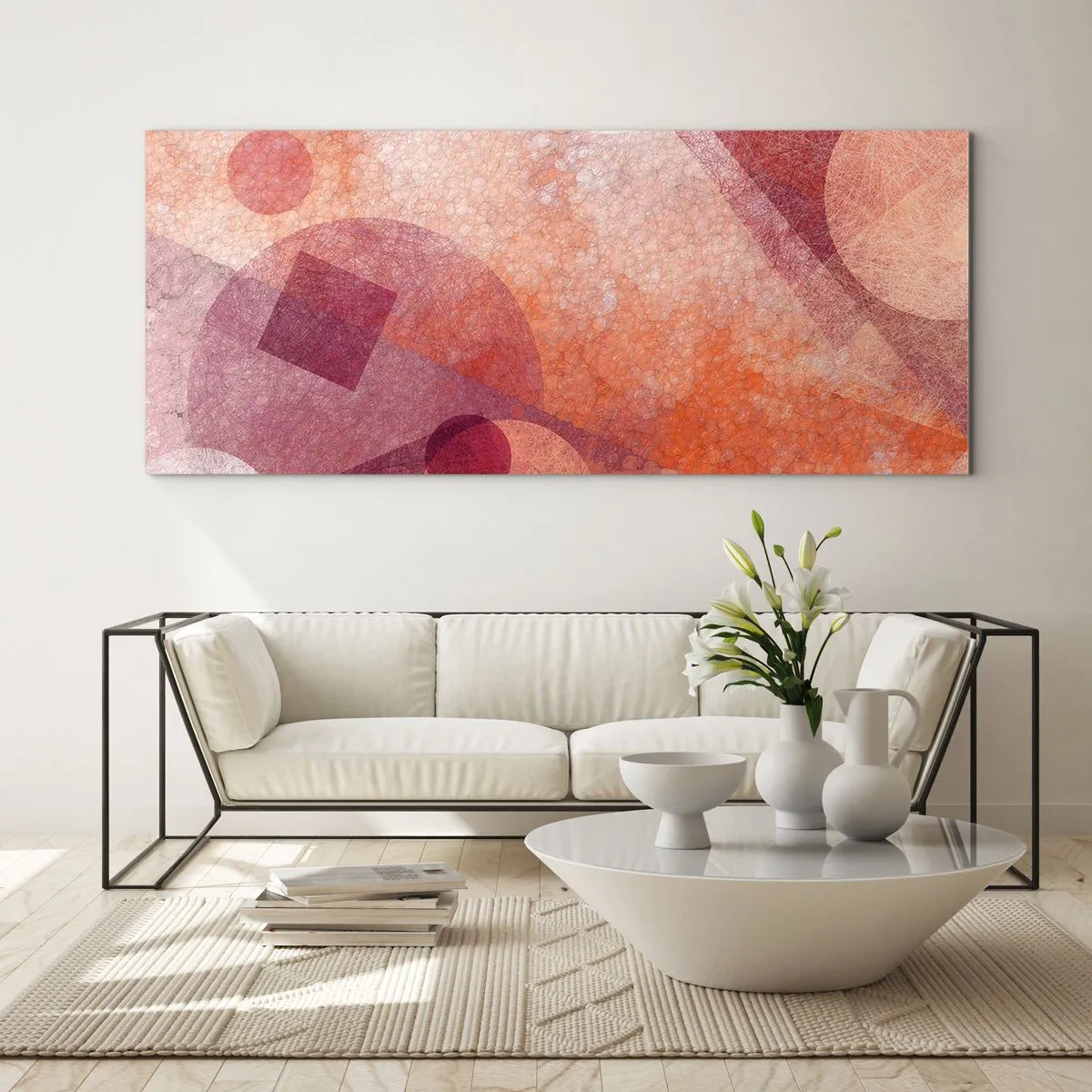 Billede på glas - Geometriske transformationer i pink - 140x50 cm