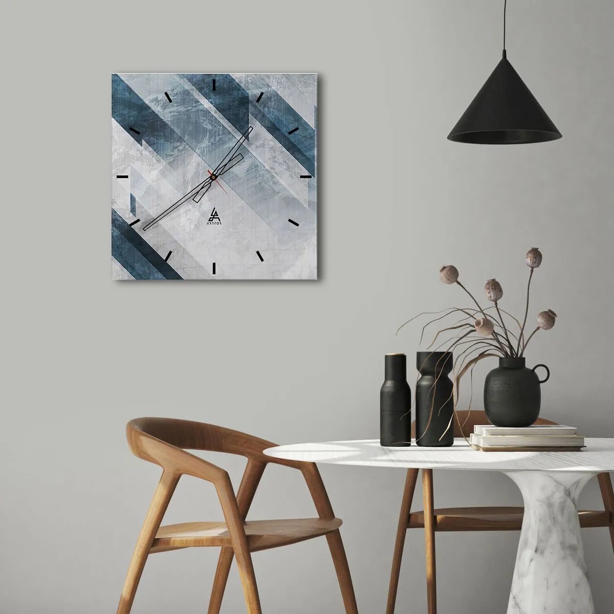 Vægur, Uret - Rumlig komposition - bevægelse af gråtoner - 40x40 cm