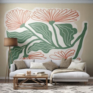 Fototapet Selvklæbende Deluxe Sticker - Folkeligt og moderne - Boho, Blomster, Minimalisme - 300x210 cm