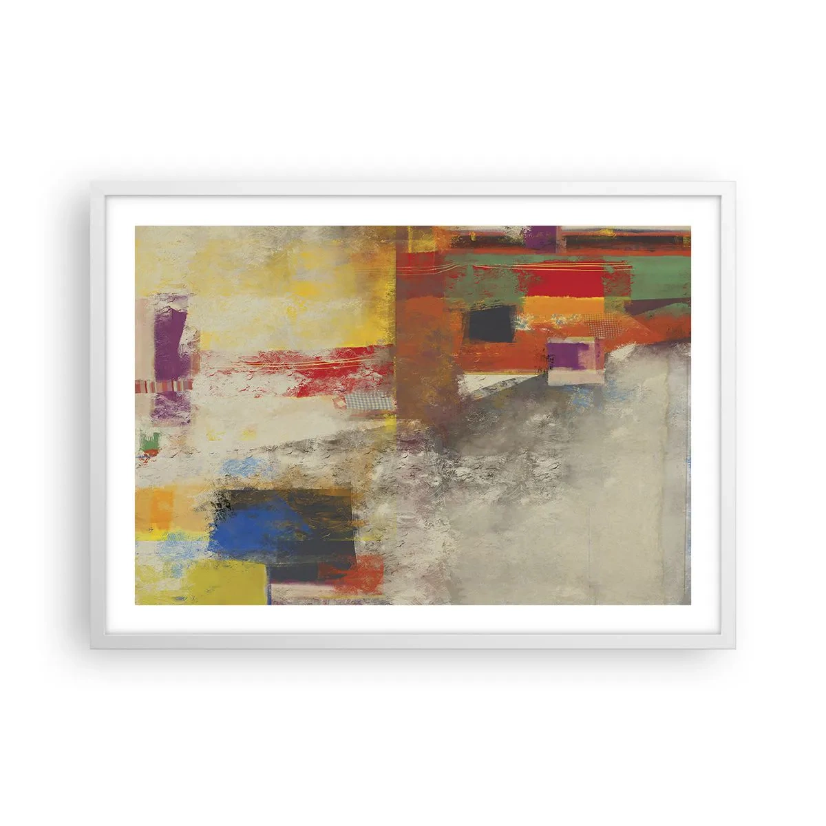Plakat i hvid ramme - Geometri af farver - 70x50 cm