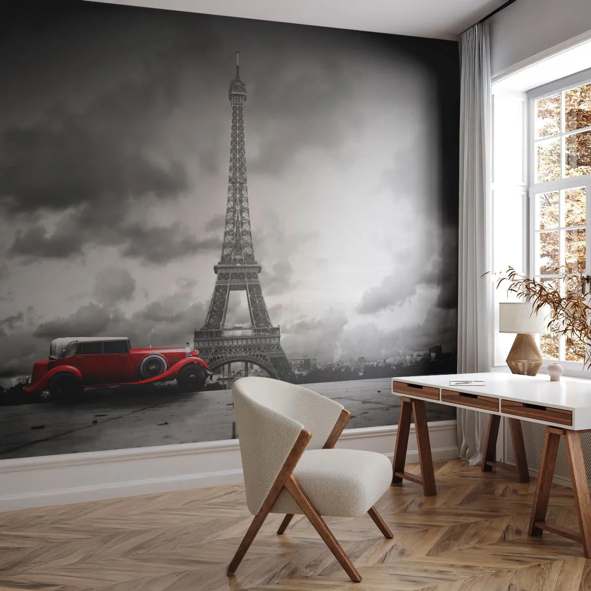 Fototapet Premium Sand - For ikke så længe siden i Paris - Automotive, Eiffeltårnet, Paris - 350x256 cm