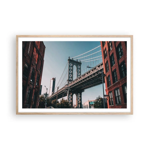 Plakat i ramme af lyst egetræ - Over byens bølger - 91x61 cm