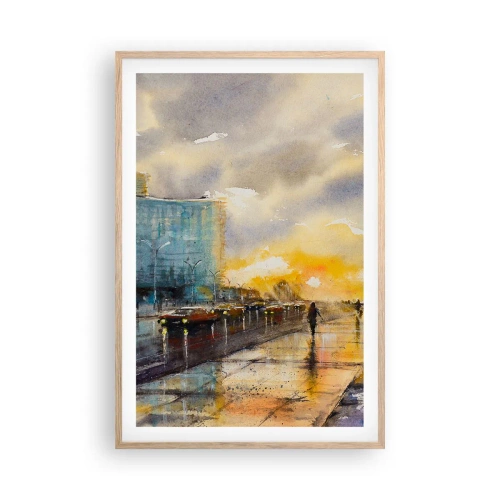 Plakat i ramme af lyst egetræ - Livet på kysten - 61x91 cm