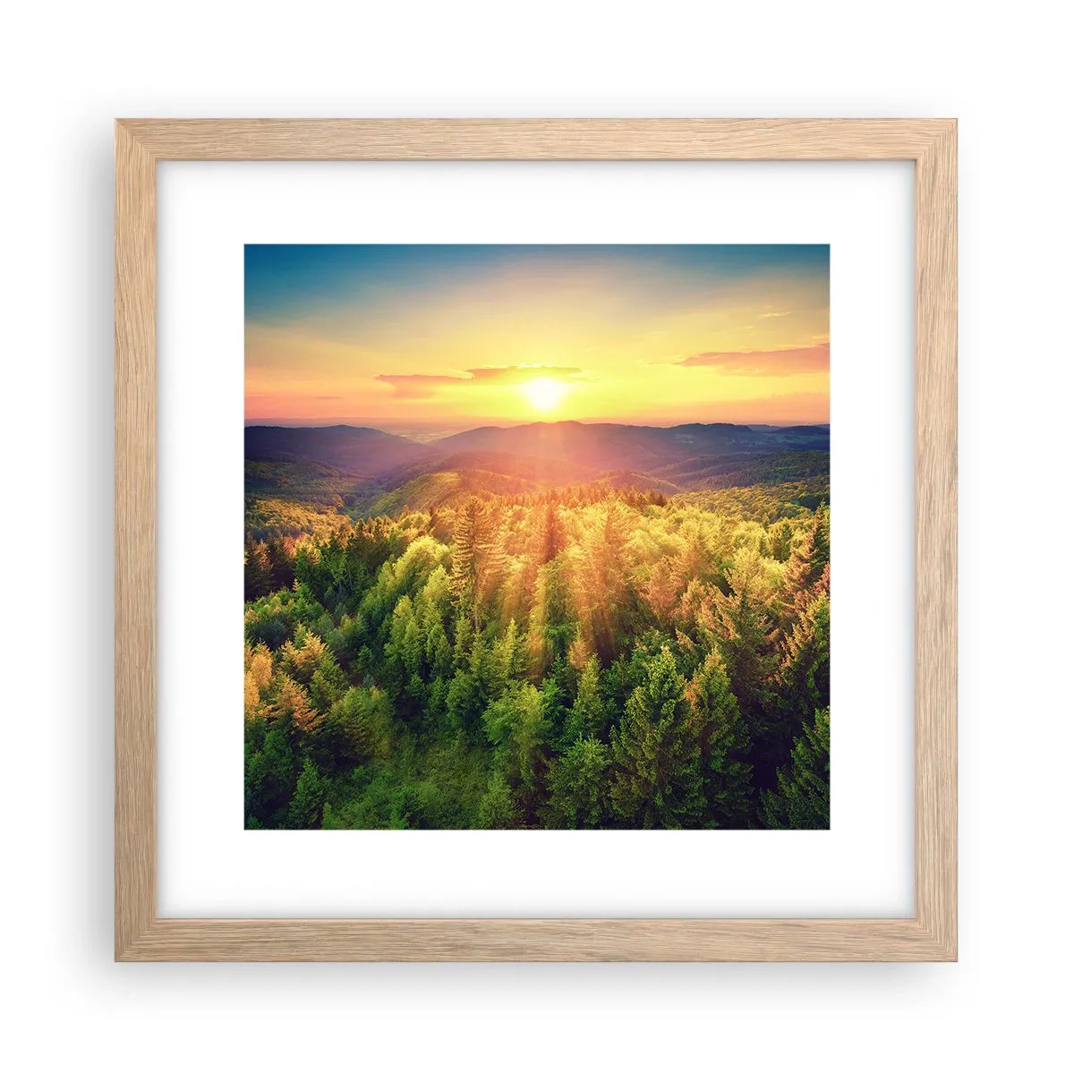 Plakat i ramme af lyst egetræ - Toppe og bjergtoppe - 30x30 cm