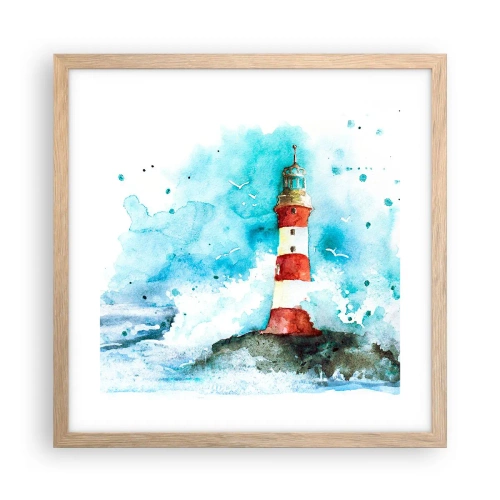 Plakat i ramme af lyst egetræ - Elementernes enhed - 40x40 cm