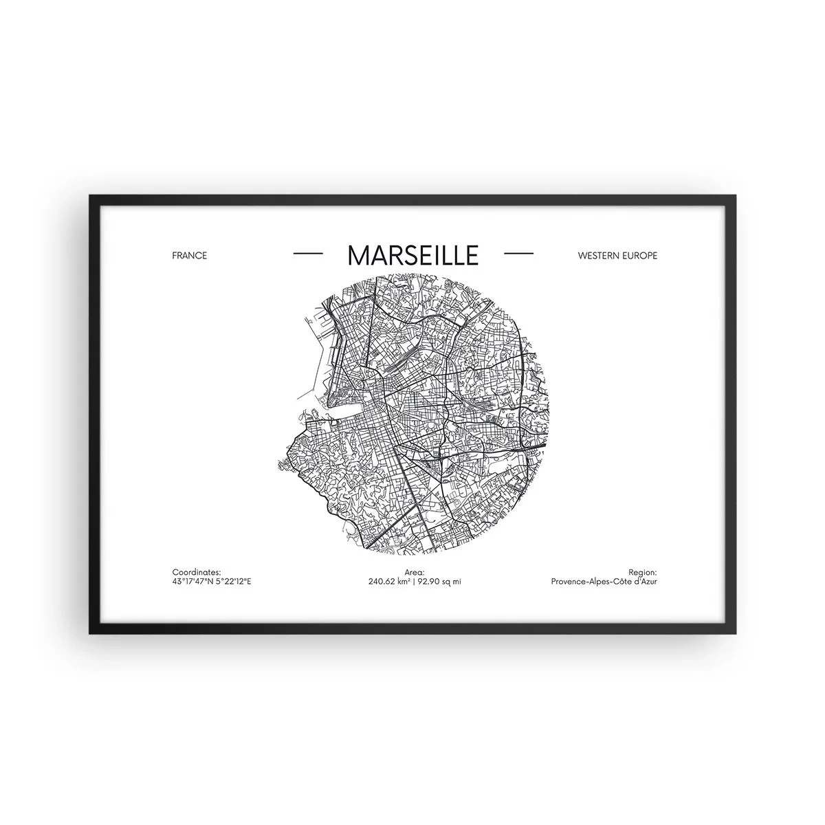 Plakat i sort ramme - Marseilles anatomi - 91x61 cm