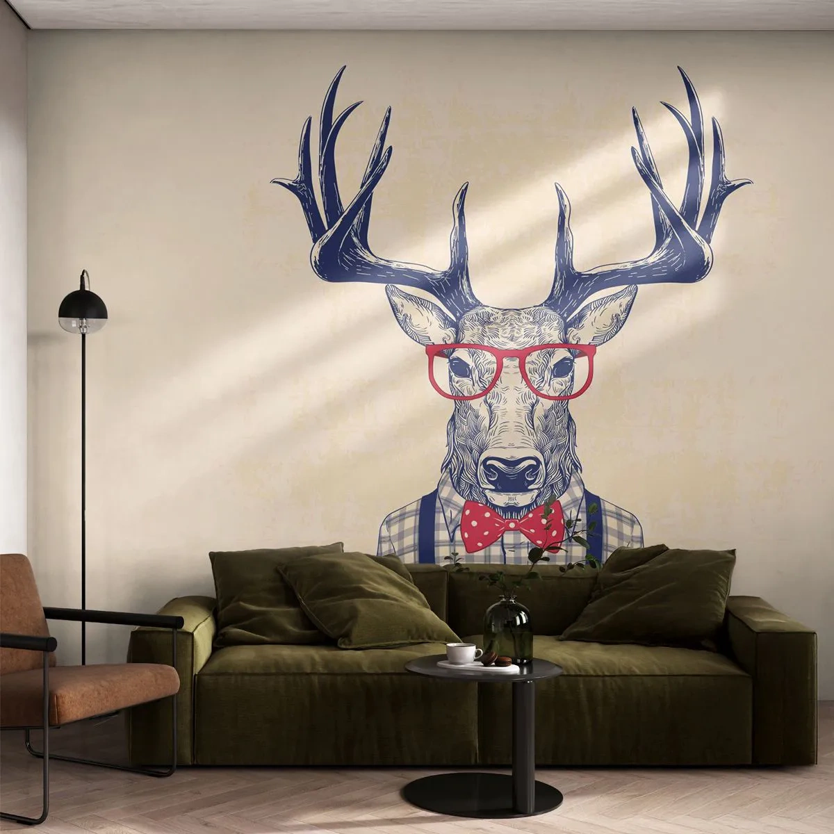 Fototapet Standard Eco - Et underholdende ekstravaganza - Abstraktion, Hjort, Hipster - 200x140 cm