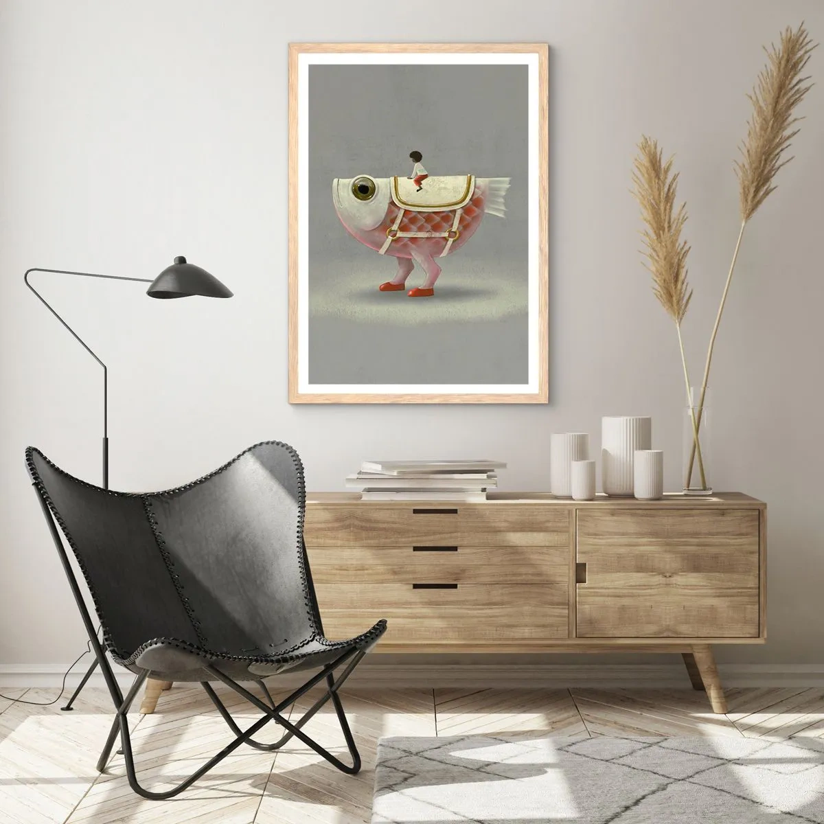 Plakat i ramme af lyst egetræ - Rybonski rytter - 50x70 cm