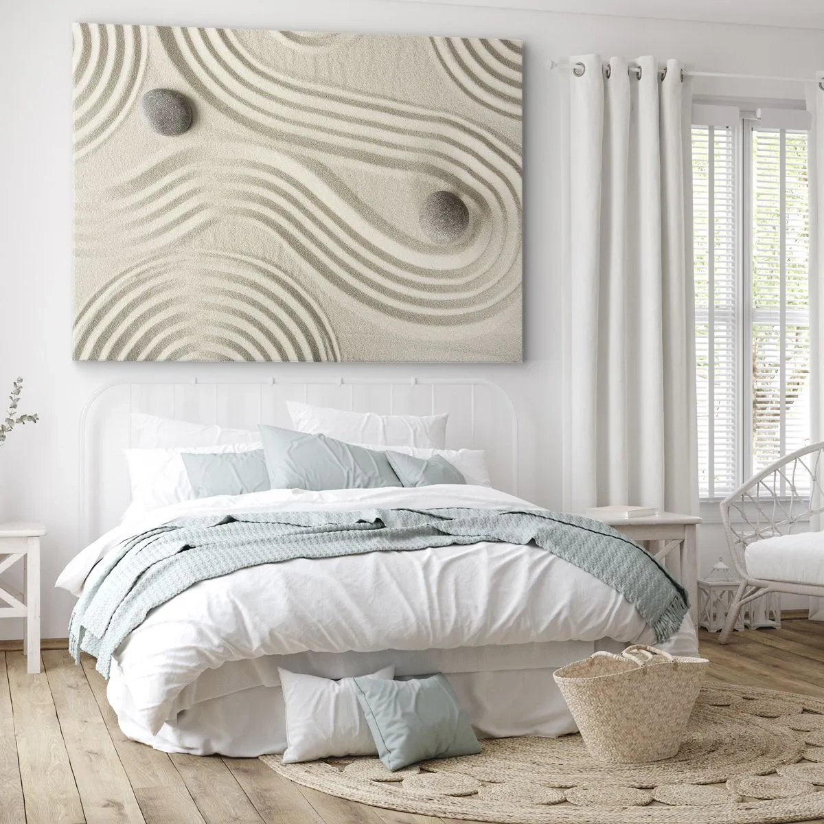Lærredstryk - Billede på lærred - Minimalistisk zen-design med sand og sten - 70x50cm - Et strejf af varme - Moderne vægdekoration til stue og soveværelse ARTTOR