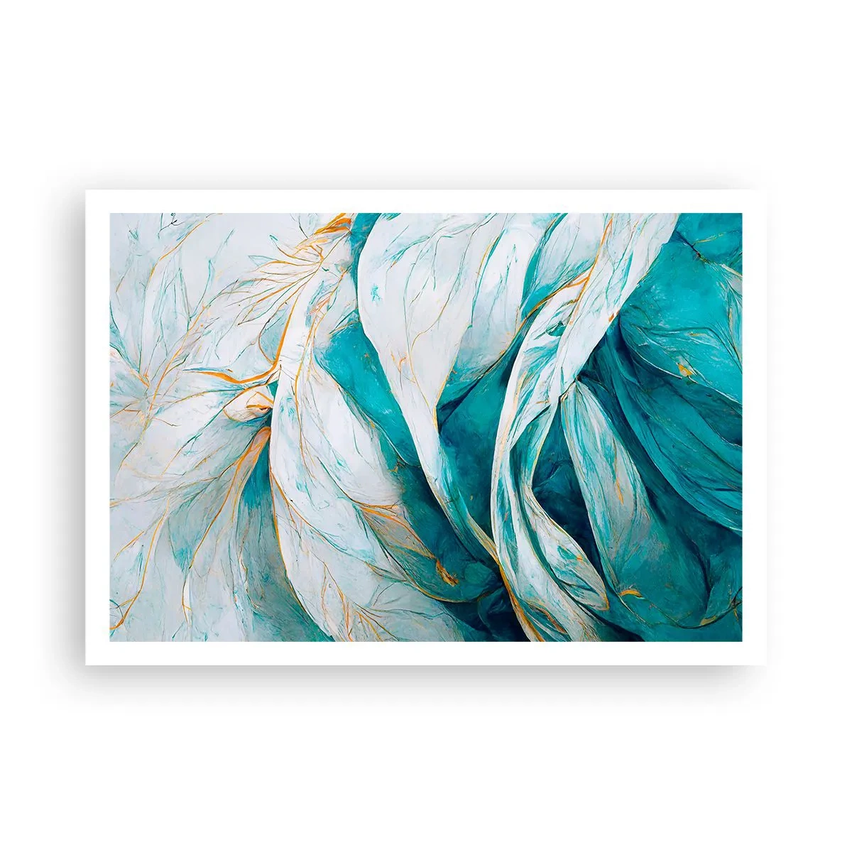Plakat - Blå abstraktion med et guldmotiv - 100x70 cm