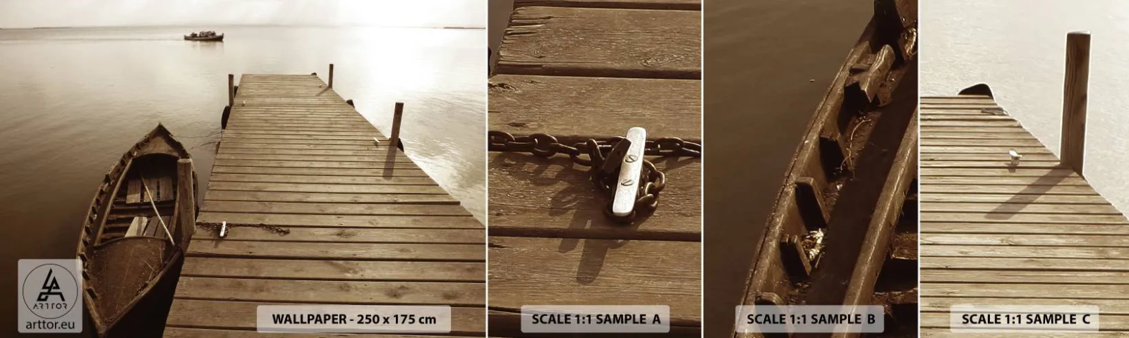 Prøve Fototapet Selvklæbende Deluxe Sticker - Stor fred - Landskab, Sø, træbro - 100x30 cm