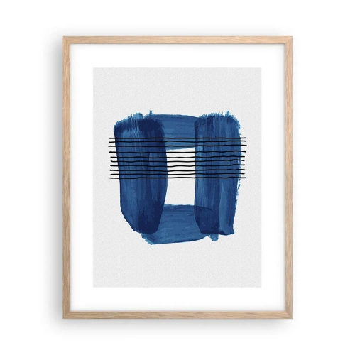 Plakat i ramme af lyst egetræ - Blå-sort sammensætning - 40x50 cm