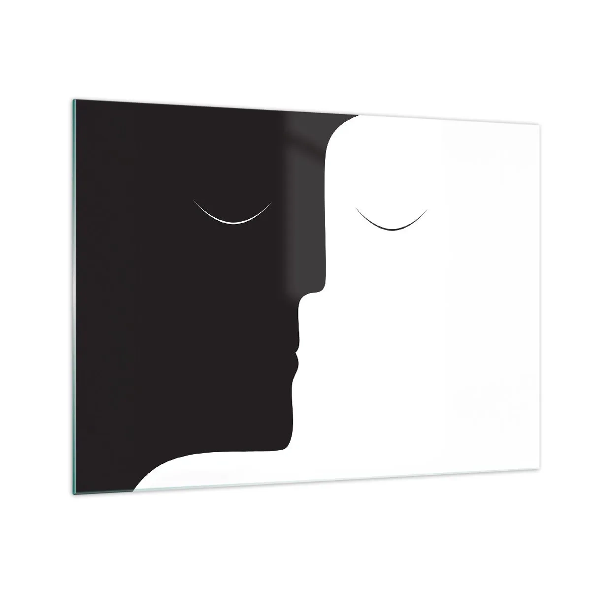 Billede på glas - Minimalistiske sort-hvide ansigter, der danner en enhed - 70x50cm - Modsætningernes enhed - Moderne vægdekoration til stue og soveværelse ARTTOR