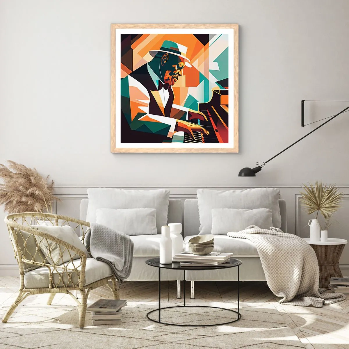 Plakat i ramme af lyst egetræ - Alt det jazz - 50x50 cm