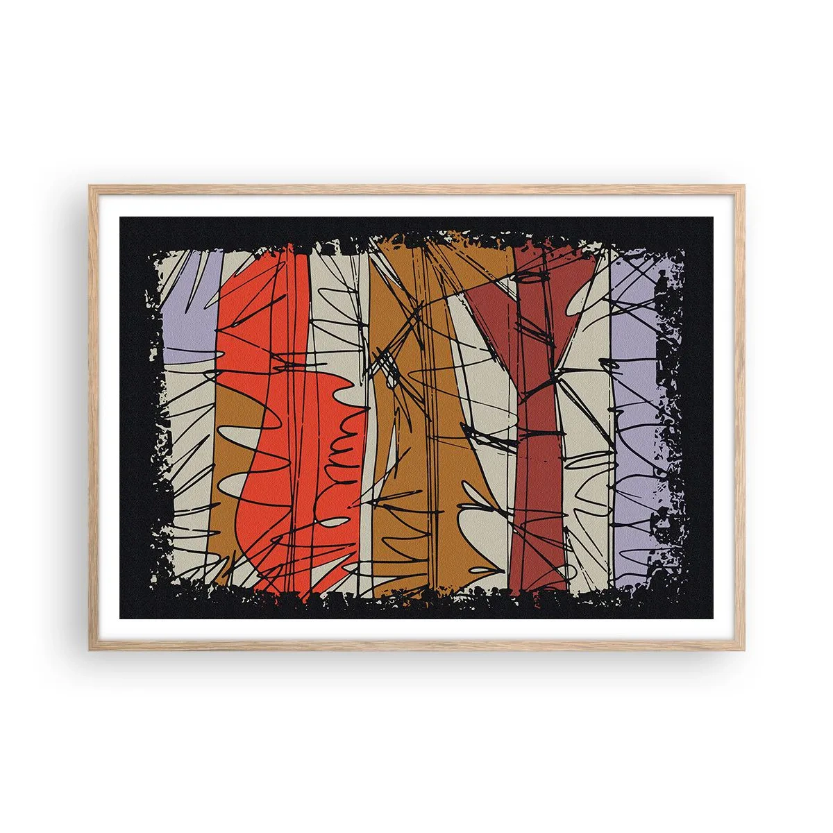 Plakat i ramme af lyst egetræ - Spontan komposition - 100x70 cm