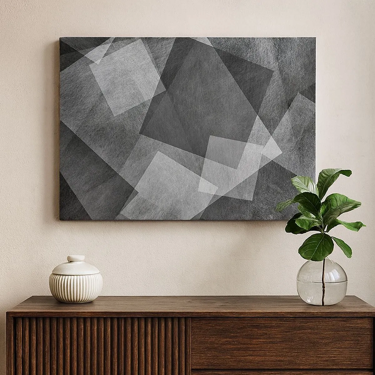 Lærredstryk - Billede på lærred - Sort-hvid abstraktion med geometriske former - 70x50cm - Et evigt symbol på bestandighed og orden - Moderne vægdekoration til stue og soveværelse ARTTOR