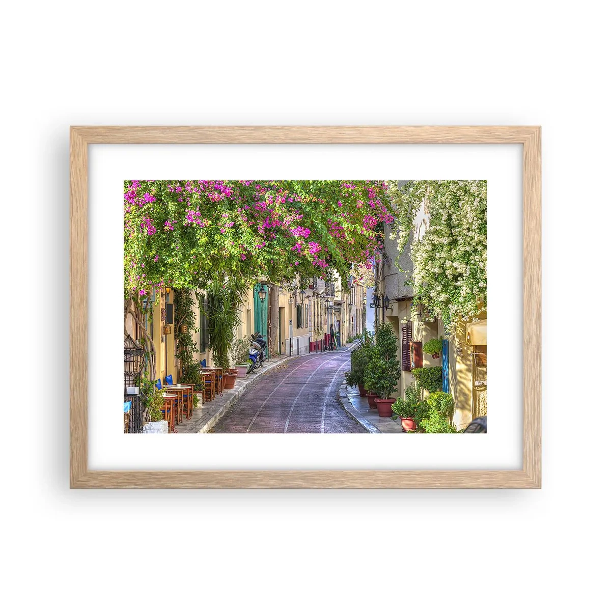 Plakat i ramme af lyst egetræ - En blomstrende gyde - 40x30 cm
