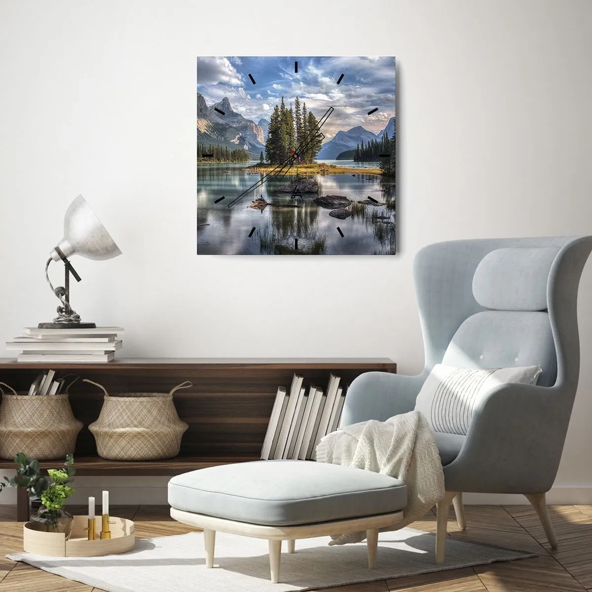 Vægur, Uret - Over store og klare vande… - 40x40 cm