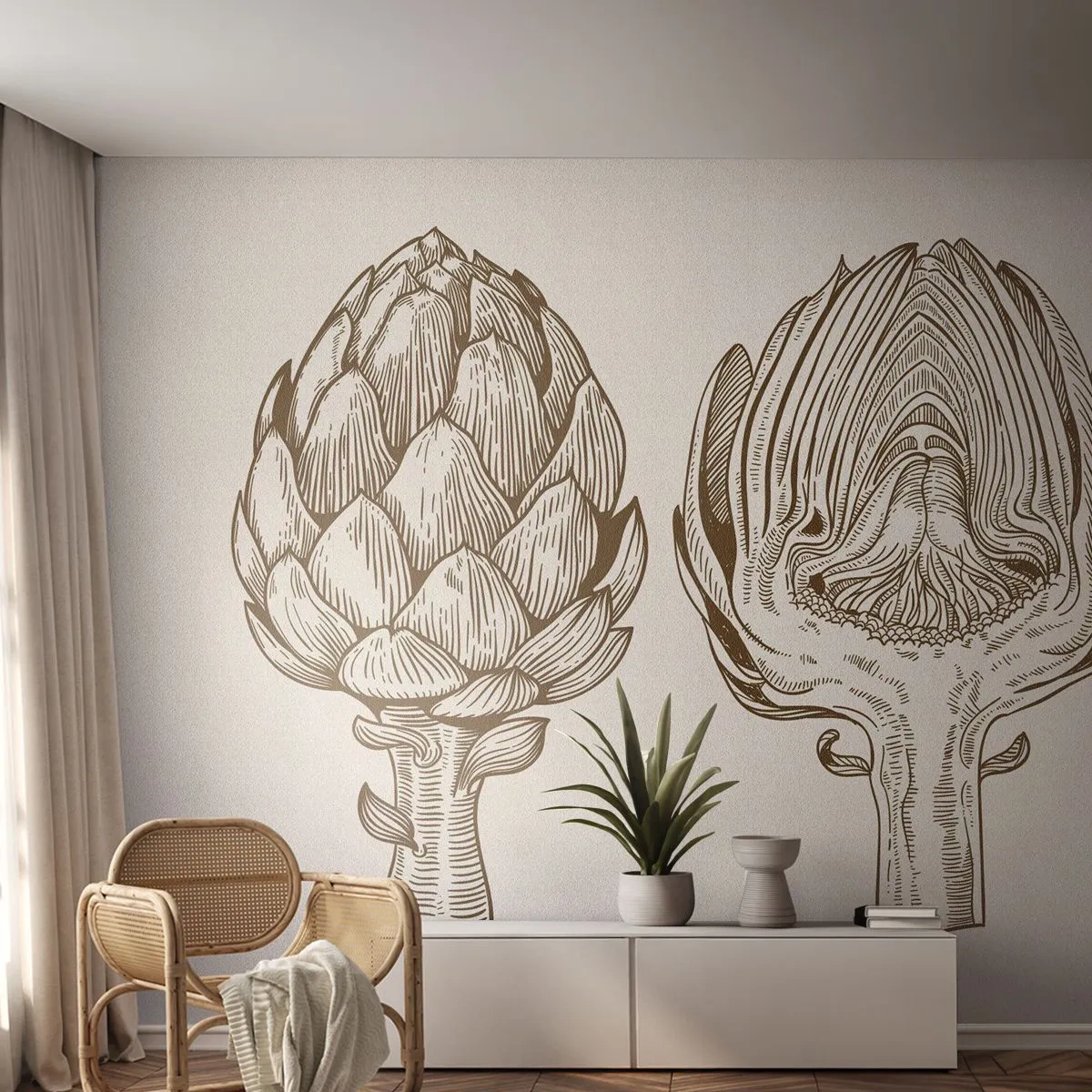Fototapet Selvklæbende Deluxe Sticker - Lektion i anatomi - Artiskok, Køkken, Grøntsager - 100x70 cm