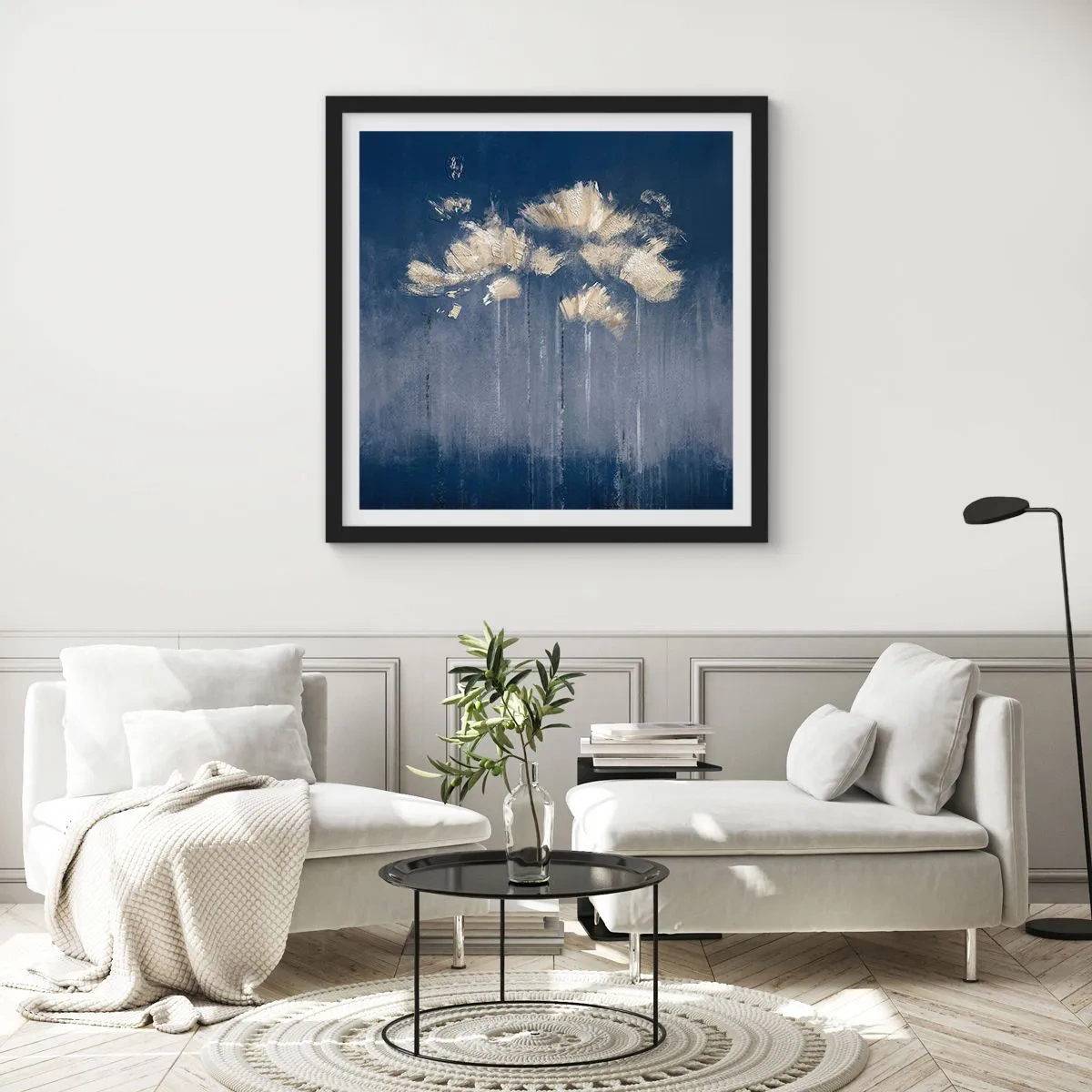 Plakat i sort ramme - Som kronblade i vinden - 40x40 cm